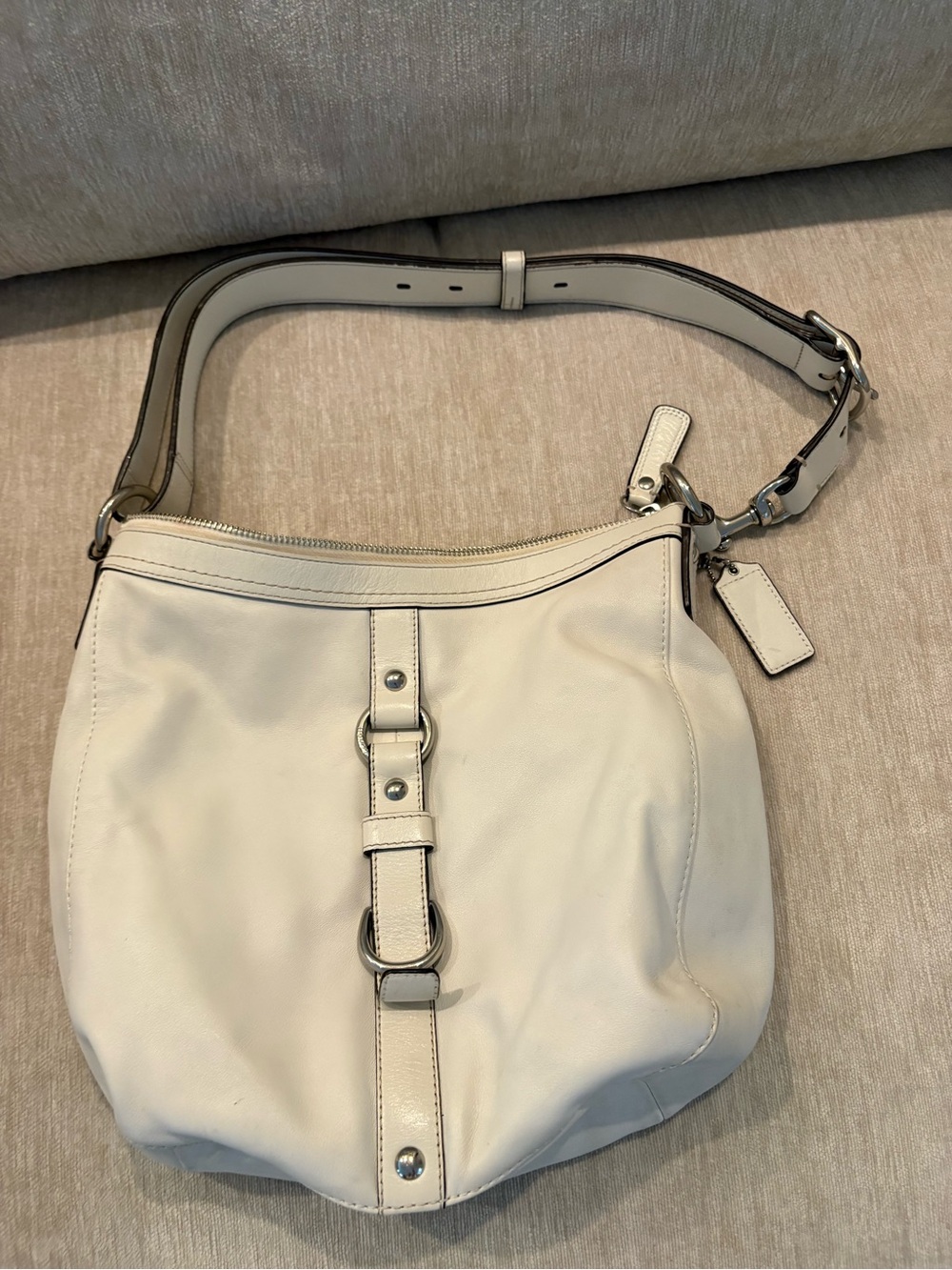 Coach Cream Leather Shoulder Bag with Silver Hardware